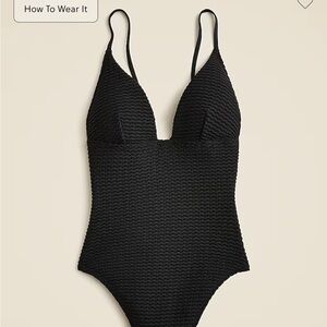 J. Crew Black Textured One Piece Swimsuit